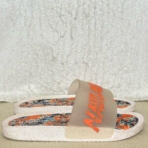 Náutica Womens Orange Tropical Open Toe Slip On Logo Strap Slides Shoes SZ 10